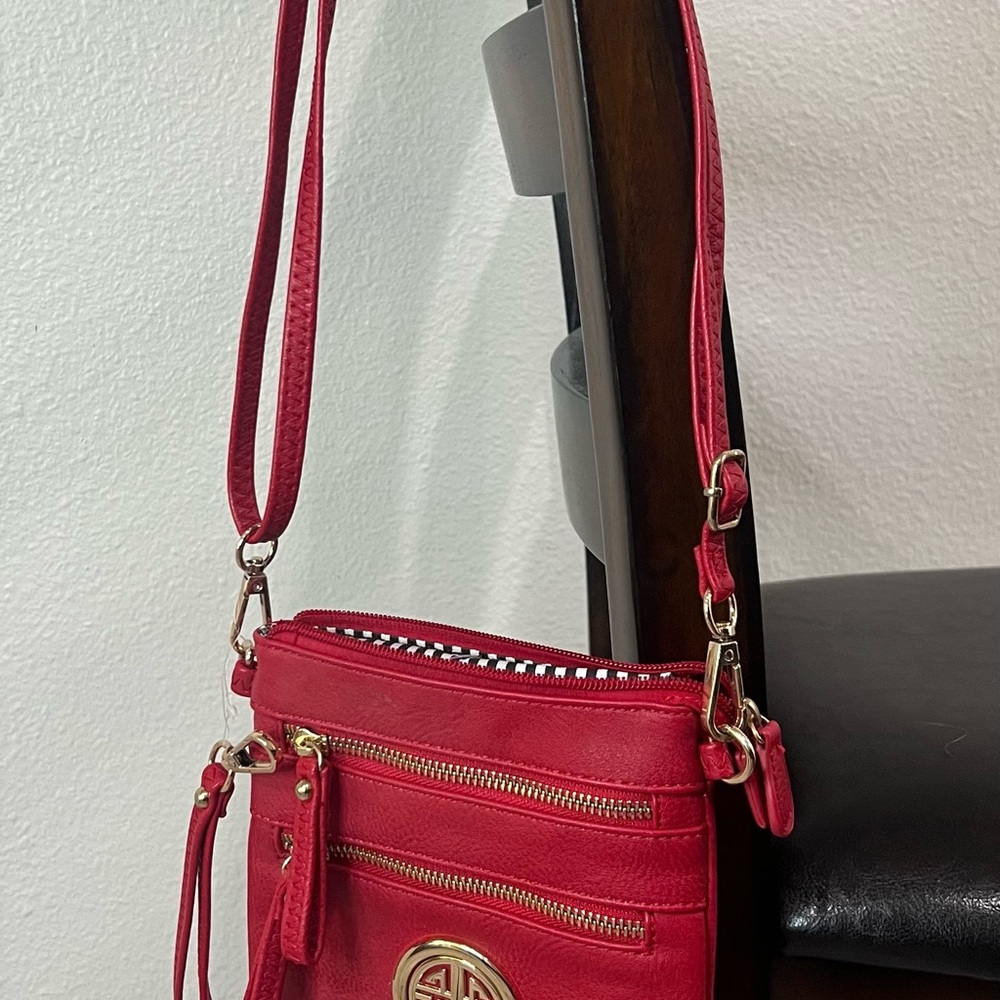 Red Crossbody Bag with Gold Accents - Picture 3 of 5